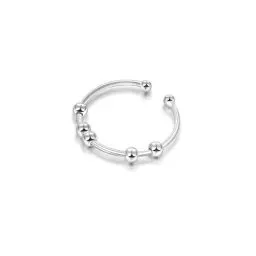 Produktbild: SILBERTALE 925 Sterling Silber Spinner Ring Angst Anxiety Anti Stress Ringe 5 Rotierende Beads Dekompressionsring Verstellbar Ring Größe 55 bis 60