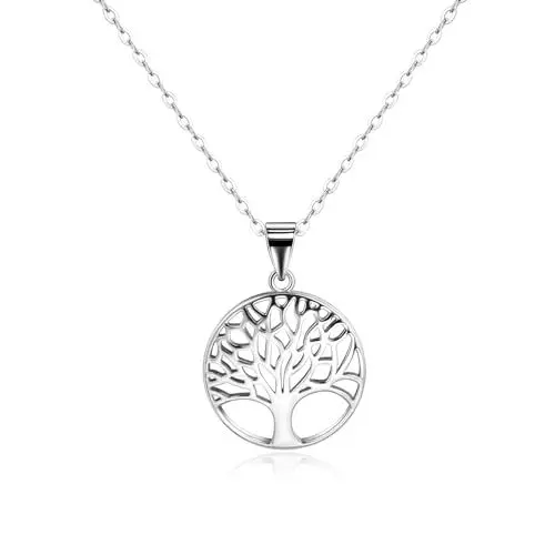 Produktbild: SILBERTALE Lebensbaum Halskette 925 Sterling Silber Runde Anhänger Ruder Münzen Baum des Lebens Kette für Damen