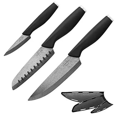 Produktbild: SILBERTHAL Keramikmesser Set 3 Stk - Scharfes Chefmesser 15 cm, Santokumesser 13 cm, Schälmesser 7,5 cm