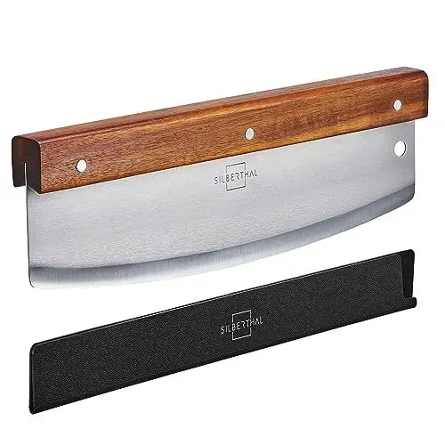 Produktbild: SILBERTHAL Pizzaschneider - 32cm Edelstahl Klinge - Eleganter Griff aus Akazienholz - Pizzamesser inklusive Klingenschutz