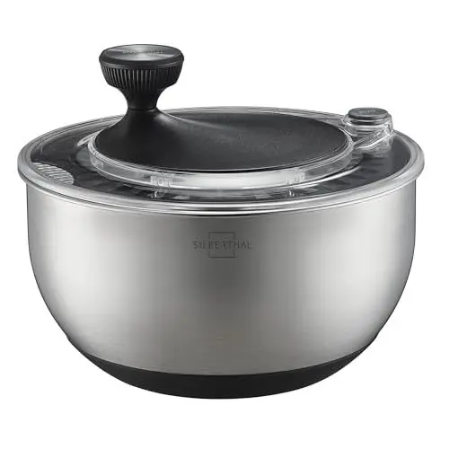 Produktbild: SILBERTHAL Salatschleuder Edelstahl 4,5l groß & rutschfestem Boden - Salad Spinner mit Kurbelantrieb & Stopptaste - BPA-frei & Spülmaschinenfest