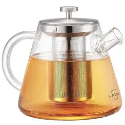 Produktbild: SILBERTHAL Teekanne Glas 1,5 Liter - mit Siebeinsatz & Deckel - Infuser für Heißgetränke & Cold Brew Tea - Ideal für Stövchen
