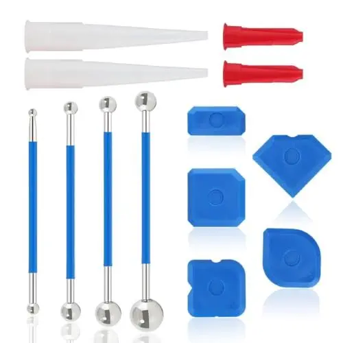 Produktbild: Silikon Abzieher, 13 Stück Werkzeug Schaber Kit Fugenglätter Set Silikonabzieher Fugenabzieher Kugel Doppelend Metallkugel Abzieher Fugen für Badezimmer Küchenfliesen