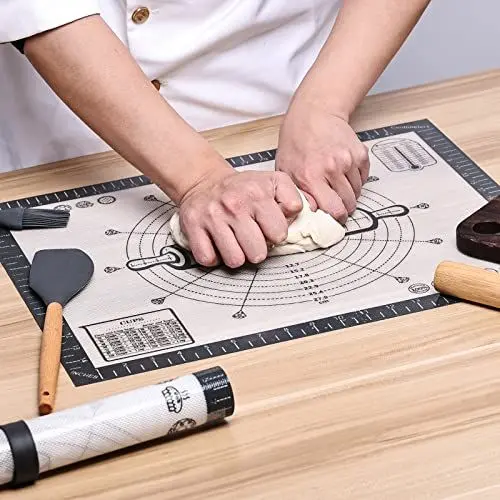 Produktbild: Silikon Backmatte Extra groß 50 x 40cm, Größe Antihafte Silikonmatte mit Messung, Teigmatte, Backenunterlage für Ofen, Ausrollmatte für Teig Fondant Gebäck von KITCHENRAKU KR, Grau
