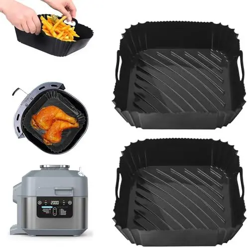 Produktbild: Airfryer Silikonform für Philips Airfryer XL 6.2L/Ninja Speedi ON400EU 5.7L/Cosori Air Fryer 5.5L, 2 Stück Quadratische Silikonform für Heißluftfritteuse, Airfryer Zubehör