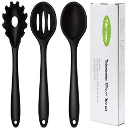 Produktbild: Silikon Küchenhelfer Set, 3 er Set Hitzebeständig Silikon Servierlöffel Silikon Pastalöffel Silikon Schlitzlöffel Kochgeschirr BPA frei, Antihaft Kochlöffel Spülmaschinengeeignet