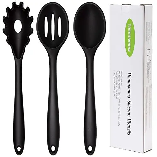 Produktbild: Silikon Küchenhelfer Set, 3 er Set Hitzebeständig Silikon Servierlöffel Silikon Pastalöffel Silikon Schlitzlöffel Kochgeschirr BPA frei, Antihaft Kochlöffel Spülmaschinengeeignet