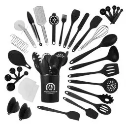 Produktbild: Silikon Küchenhelfer Set, 43 Küchenutensilien Set, Hitzebeständiger Kochlöffel Set, Hochwertige Küchenhelfer, Silikon-Kochutensilien Set, Verdickten Kochbesteck Set, Spülmaschinenfest - Schwarz