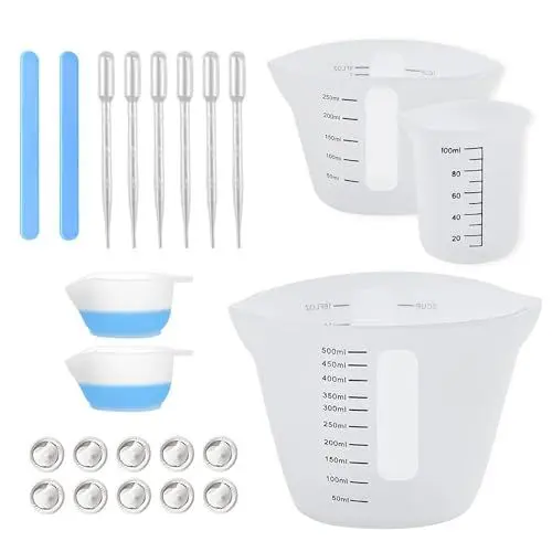 Produktbild: Silikon Messbecher Set, Messbecher 500ml/250ml/100ml, Messbecher aus Silikon, Farbbecher, Pipetten, DIY, für Epoxidharz Basteln Gießformen Wachsen Küche Labor, leicht zu reinigen