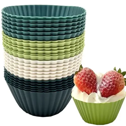 Produktbild: Silikon Muffinförmchen，24 Stück Antihaftbeschichtete cupcakeförmchen Backformen aus BPA-freiem silikon Muffin backformen，für Kuchen, Eincreme, Pudding