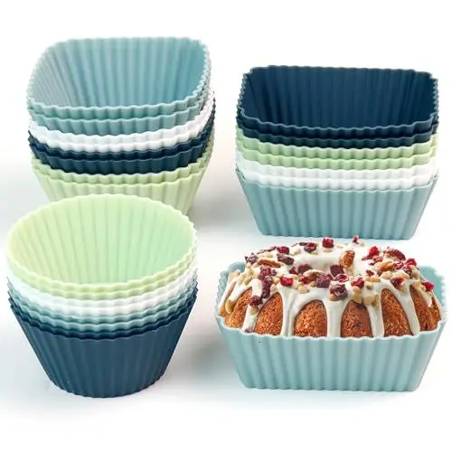 Produktbild: Silikon Muffinförmchen Wiederverwendbare Muffinform Backformen - 24 Stück Cupcake Förmchen Drei Modelle Rechteck,Quadrat,Kreis,BPA-Frei Kuchenform Silikon Formen für Kuchen,Eincreme und Pudding