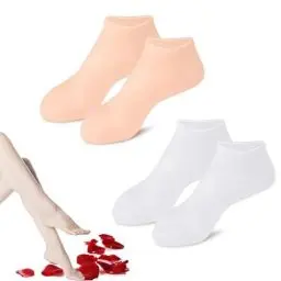 Produktbild: Silikon Socken,2 Paar Silikonsocken für Füße Silikon Feuchtigkeitssocken Feuchtigkeitsspendende Socken für trockene und rissige Füße,Hautfarbe,Weiß