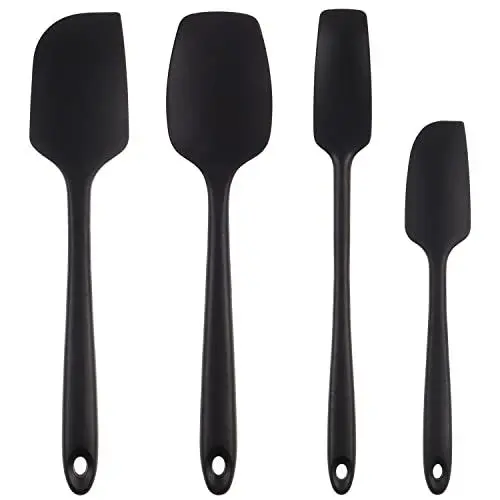 Produktbild: Teigschaber Silikon, 4 Stück Silikon Spatel Set für Küche Kochen Backen Mischen Rühren, Hitzebeständig bis 260°C, Schwarz