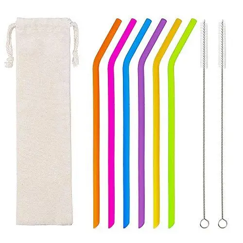 Produktbild: Silikon Trinkhalme,Silikon Strohhalme 6 Stück Wiederverwendbare Bunte Strohhalme Flexible Bpa Frei Umweltfreundliche Silikontrinkhalme mit 2 Reinigungsbürsten für Cocktail Coffee Juice
