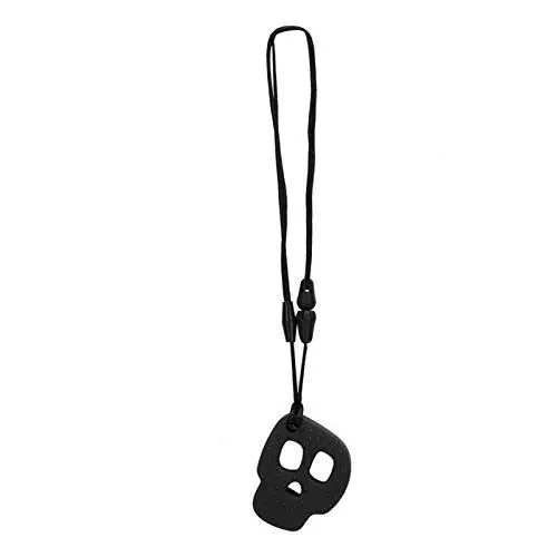 Produktbild: Silikon-Baby-Beißring, Anhänger, Sicheres Beruhigendes Kauzahn-Halskettenspielzeug für 0-6 Monate Saugende Babys(Schwarzer Totenkopf-Beißring)
