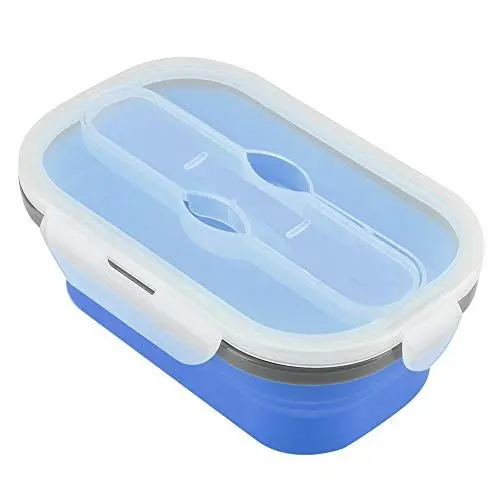 Produktbild: Silikon-Brotdose Essenszubereitungsbehälter Zusammenklappbarer Lebensmittelbehälter für Picknick-Küchenkühlschrank Mikrowellengeeignete Lebensmittel-Essensbox(Blau)