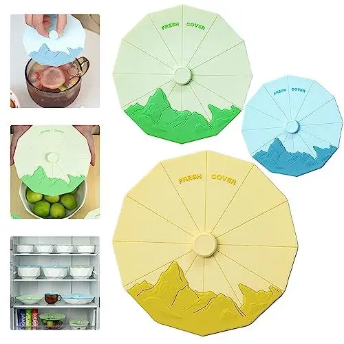 Produktbild: Silikondeckel Dehnbar Silicone Silikon Stretch Lids Joghurt Deckel Set Universaldeckel Universal Dehnbar für Joghurtbecher Trinkgläse Schüsseln, 3 Stück(12/16/22cm)