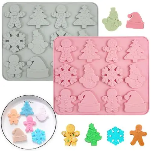 Produktbild: Silikonform Weihnachten, 2pcs Weihnachten Silikonform, 6 Verschiedenen Motiven Silikonformen Weihnachten, Silikon Backform Weihnachten für Muffins, Kuchen, Schokolade, Seife, Süßigkeiten