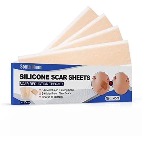 Produktbild: Silikon-Narbenblätter, 4 Stück, Narbenentfernungs-Silikonband, selbstklebend, leicht zu schneiden, transparente Narben verblassende Blätter, Narbenbehandlungsblätter, funktioniert (4pcs-4 * 15cm)