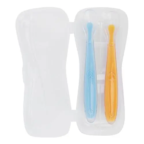 Produktbild: Silikon-Säuglingslöffel in perfekter Größe, Baby-Säuglingslöffel, für Babys für Kleinkinder(Gelb+Blau)
