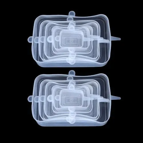 Produktbild: Silikon-Stretch-Deckel, 12 Stück, wiederverwendbare Miracle dehnbare Öko-Deckel, Mikrowellen-Lebensmittelabdeckung, Silikon-Schüsselabdeckungen für Geschirr, Gläser, Schüsseln (rechteckig)