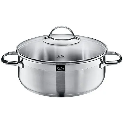 Produktbild: Silit Achat Kochtopf groß 24cm, Glasdeckel, Bratentopf Induktion 4,1l, Edelstahl teilmattiert, unbeschichtet, backofengeeignet