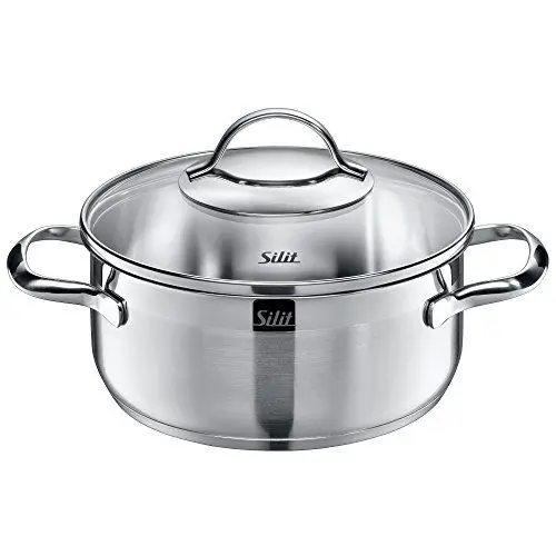 Produktbild: Silit Achat Kochtopf klein 20cm, Glasdeckel, Bratentopf Induktion 2,5l, Edelstahl teilmattiert, unbeschichtet, backofengeeignet
