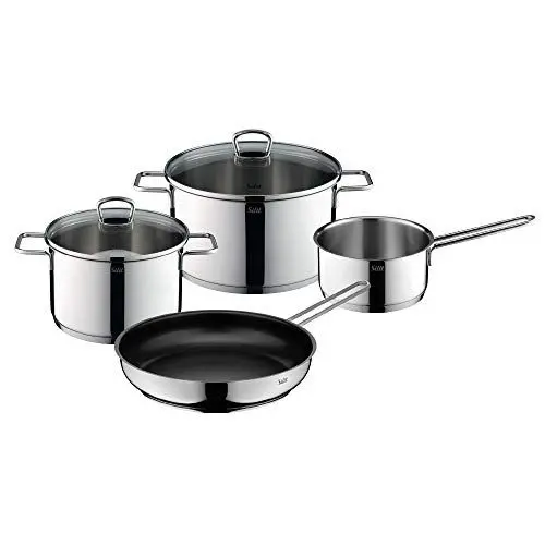 Produktbild: Silit Alicante Topfset Induktion 4-teilig, Topf und Pfannenset, Kochtopf Set mit Glasdeckel, Edelstahl poliert, Induktions Töpfe Set unbeschichtet