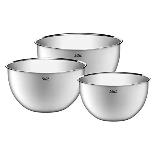 Produktbild: Silit Küchenschüssel-Set 3-teilig, Edelstahlschüsseln, multifunktional als Rührschüssel Edelstahl, Salatschüssel, Servierschüssel, stapelbar