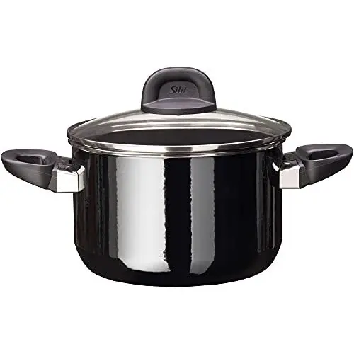 Produktbild: Silit Modesto Line Kochtopf groß 20cm, Nudeltopf mit Glasdeckel, Fleischtopf Induktion 3,7l, Silargan Funktionskeramik, schwarz