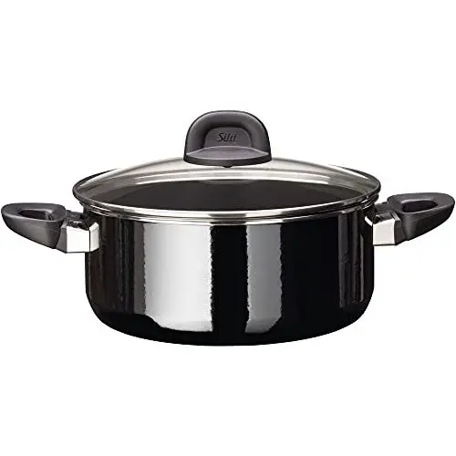 Produktbild: Silit Modesto Line Kochtopf groß 24cm, Nudeltopf mit Glasdeckel, Bratentopf Induktion 4,4l, Silargan Funktionskeramik, schwarz