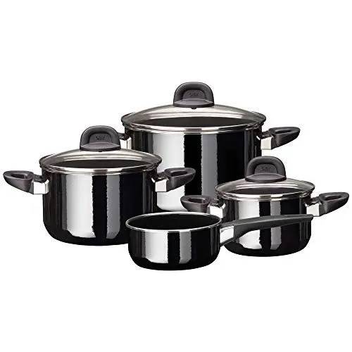 Produktbild: Silit Modesto Line Topfset Induktion 4-teilig, Kochtopf Set mit Glasdeckel, Silargan Funktionskeramik, Induktions Töpfe Set nickelfrei, schwarz