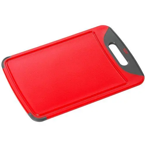 Produktbild: Silit Schneidebrett 38 x 25 cm rechteckig, Kunststoff, Tranchierbrett mit Saftrillen, praktischer Griff, spülmaschinengeeignet, klingenschonend, rot