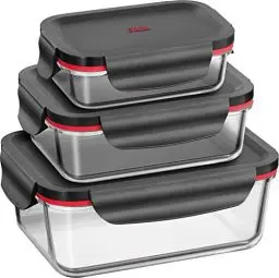 Produktbild: Silit Storio Vorratsdose-Set 3-teilig, Glasbehälter mit Deckel, luftdichter Aroma-Deckel, Frischhaltedosen mit Deckel zum Vorbereiten, Aufbewahren und Servieren