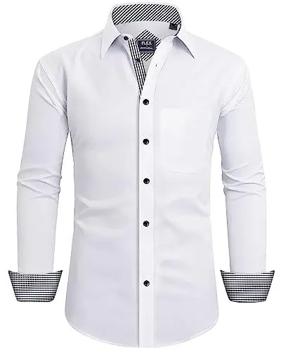 Produktbild: siliteelon Hemd Herren Langarm Bügelfrei Modische Flexibel Shirt Abendessen Konferenz Seminare Empfang Businesshemd Weiß 3XL
