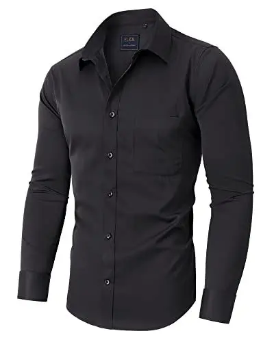 Produktbild: siliteelon Hemd Herren Langarm Bügelfrei Schwarz Business Anzug Hemen Regular Fit Formales Hemd Schwarze Freizeithemd mit Tasche Für Beerdigung Konferenz Arbeit Büro Graduierung Gedenksitzung XL