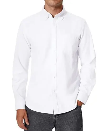 Produktbild: siliteelon Hemd Herren Langarm Weißes Oxford Hemden Herren Bügelfrei Weiss Baumwolle Anzug Business Herrenhemd Weiß Regular Fit Oberhemd für Hochzeit Office Date Interview,L