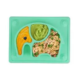 Produktbild: SILIVO Baby Teller, Silikon Rutschfester Baby Tischset für Baby Kleinkind und Kinder，kinderteller passend für die meisten Hochstuhl-Tabletts 26 x 20 x 3 cm (Grün)