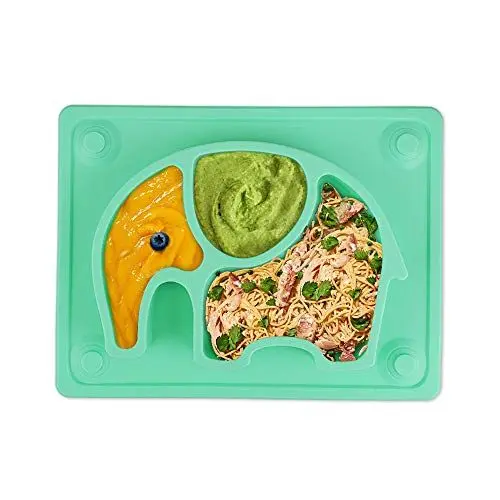 Produktbild: SILIVO Baby Teller, Silikon Rutschfester Baby Tischset für Baby Kleinkind und Kinder，kinderteller passend für die meisten Hochstuhl-Tabletts 26 x 20 x 3 cm (Grün)