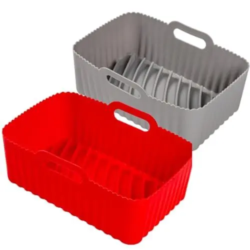 Produktbild: Siliz Airfryer Silikoneinlagen für Ninja, 2 Stück Grau Rot, wiederverwendbare Silikon-Airfryer-Einlagen, Ersatz für Einweg-Pergamentpapier-Einlagen, Airfryer-Zubehör ninja heißluftfritteuse