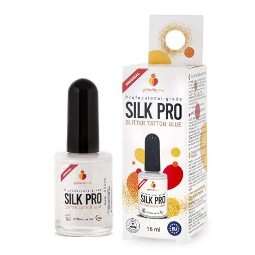 Produktbild: Silk Pro Original Professionelle Qualität Glittertattoo-Kleber Hautkleber – Hergestellt in der EU, Hautfreundlich (16ml)