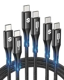 Produktbild: Silkland USB Kabel 3Pack (1M+2M+2M), 60W 20V/3A PD 3.0 QC4.0 USB C auf USB C Ladekabel für iPhone 16/15 Pro Max, Samsung Galaxy S25 S24 S23, iPad Pro/Air/Mini, MacBook Pro/Air, Pixel