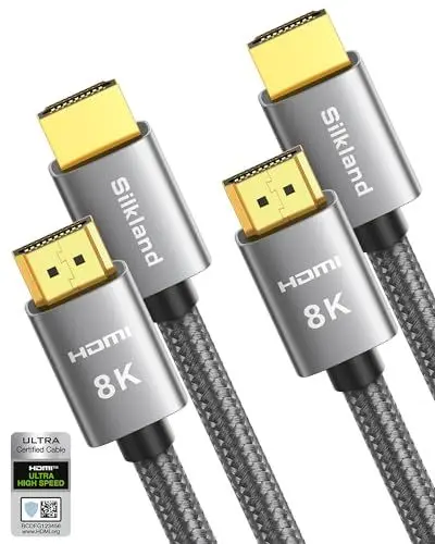 Produktbild: Silkland 8K HDMI 2.1 Kabel 2m, 2Pack Zertifiziertes HDMI®Kabel 4K@144Hz/120Hz 8K@60Hz, eARC, HDR10, Dolby Atmos, 48Gbps, HDCP2.3 für HDTV/Soundbar/PS5/Blu-ray/Switch/Beamer/Laptop/Display/TV Box/PC