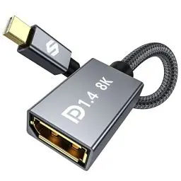 Produktbild: Silkland Mini DP 1.4 auf DP Adapter 8K@60Hz 4K@144Hz, Thunderbolt 2 Konverter Nylon mit HDR HBR3 G-Sync FreeSync, Mini Displayport auf Displayport Adapter 20cm für Laptop MacBook iMac Monitor VR
