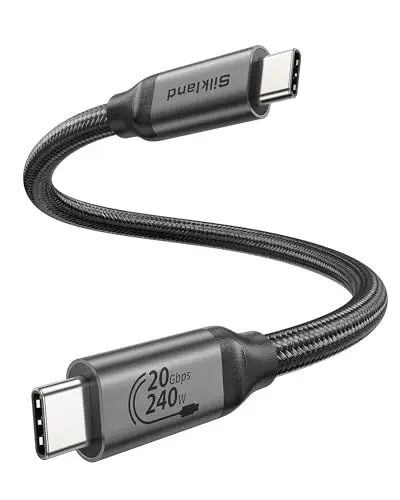 Produktbild: Silkland USB C Datenkabel 20Gbps(2.5GB/s) USB 3.2 Gen2×2, Datenkabel USB C auf USB C Kabel Kurz 30CM, PD3.1 240W 48V/5A Lade- 5K/4K@60Hz Videokabel für Android Auto, PSSD, Dock, MacBook Pro, iPad Pro