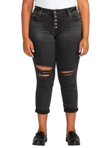 Produktbild: Silver Jeans Co. Damen Plus Size Boyfriend Mid Rise Slim Leg Jeans, Dark Wash Abs538, 46 Mehr