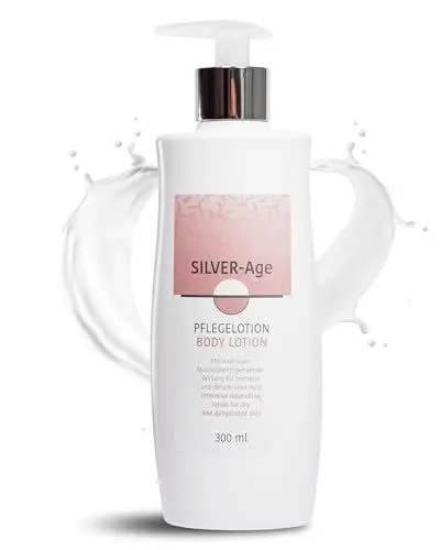 Produktbild: Silver-Age 40+ Körperpflege Bodylotion Damen (300ml) gegen trockene Haut - Mit Shea-Butter & Plankton - Fusscreme sehr trockene Füsse - Handcreme für sehr trockene Hände - Feuchtigkeitscreme Gesicht