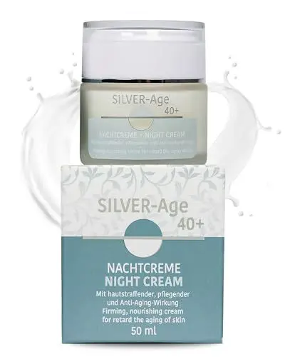 Produktbild: Silver-Age 40+ Nacht Skincare Gesichtscreme Damen (50ML) - Unterstützend gegen schlaffe trockene Haut - Anti Aging Creme - Pflanzliche Feuchtigkeitscreme Gesicht mit Sheabutter und Aloe Vera-Extrakt
