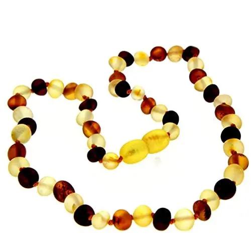 Produktbild: SilverAmber Jewellery Mehrfarbiger unpolierte baltische Bernstein perlen Halskettet - Kettenlänge 70 cm - Erhältlich in verschiedenen Farben und Größen - NRAWMIX70
