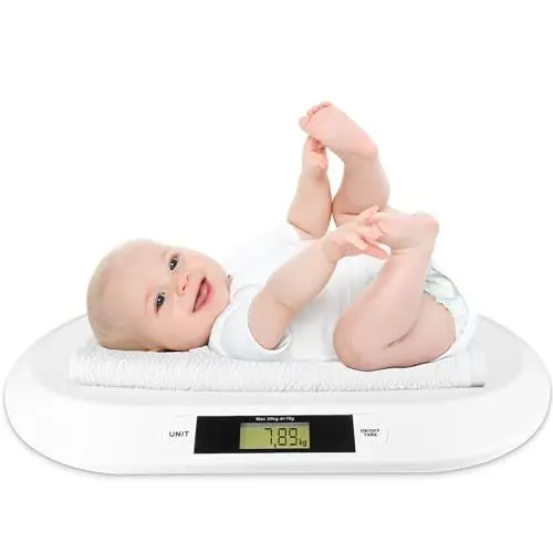 Produktbild: Silvergear® Babywaage | Digitale Kinderwaage bis 20Kg | Digitalwaage für Neugeborene | Waage für Babys met LED Anzeige | Gewichtskontrolle ab Geburt | Tierwaage | 54,5 x 31,5 x 3,5cm | Weiß